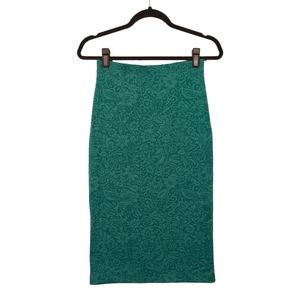 ANTHRO BORDEAUX Green Teal Paisley Print Stretchy Pencil Midi Skirt X-Small